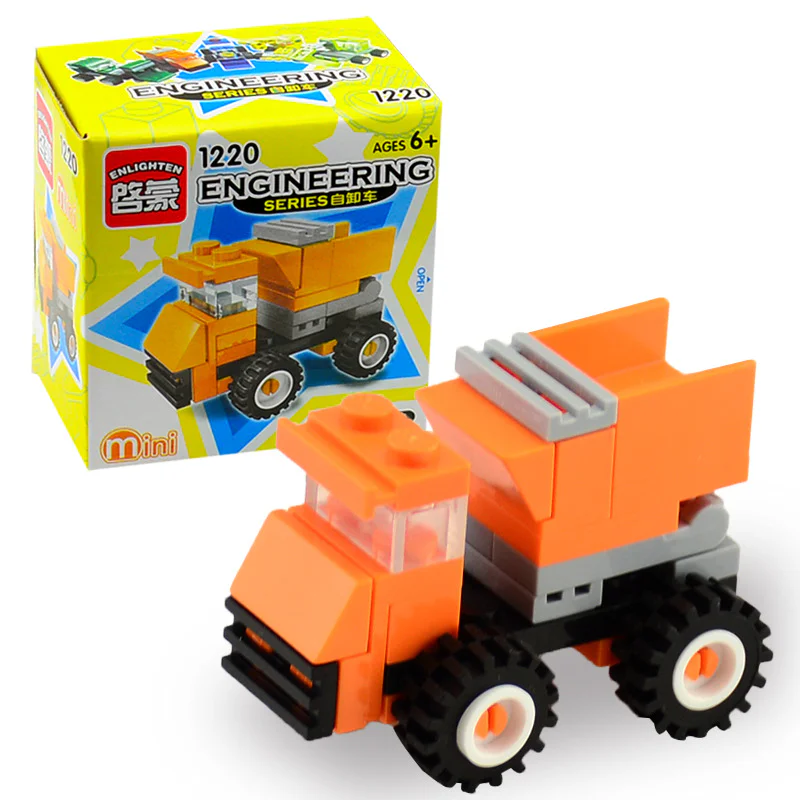 Mini-engineer 5. Yellow crane, green forklift, blue bulldozer, green excavator, orange dumper 启蒙 QMAN/ENLIGHTEN/Keeppley 1218 image 27