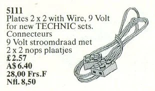 Plates 2 x 2 with Wire 128 and 9 V 乐高 LEGO 5111