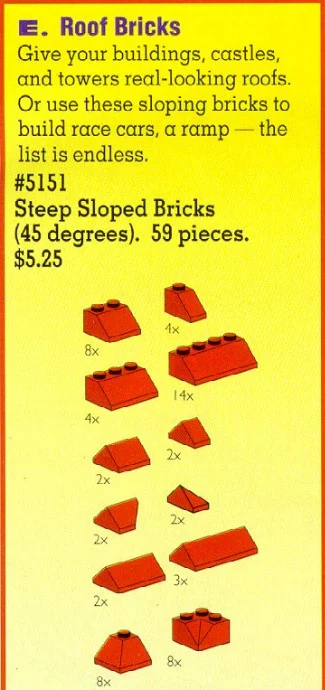 Sloping roof bricks at a 45-degree angle are red. 乐高 LEGO 5151