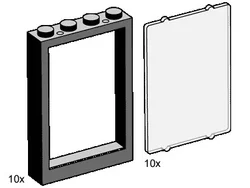 "Set of Four Black Window Frames with Transparent Glass Panels"