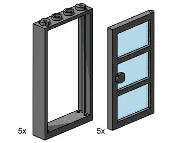 1x4x6 Black Door and Frames with Transparent Blue Panes 乐高 LEGO 3449