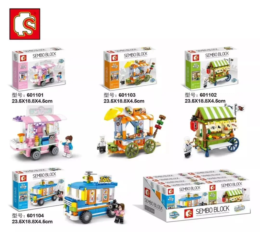 Mini town mobile stall 4 flavors: ice cream, barbecue, sushi, toys. 森宝 SEMBO 601101