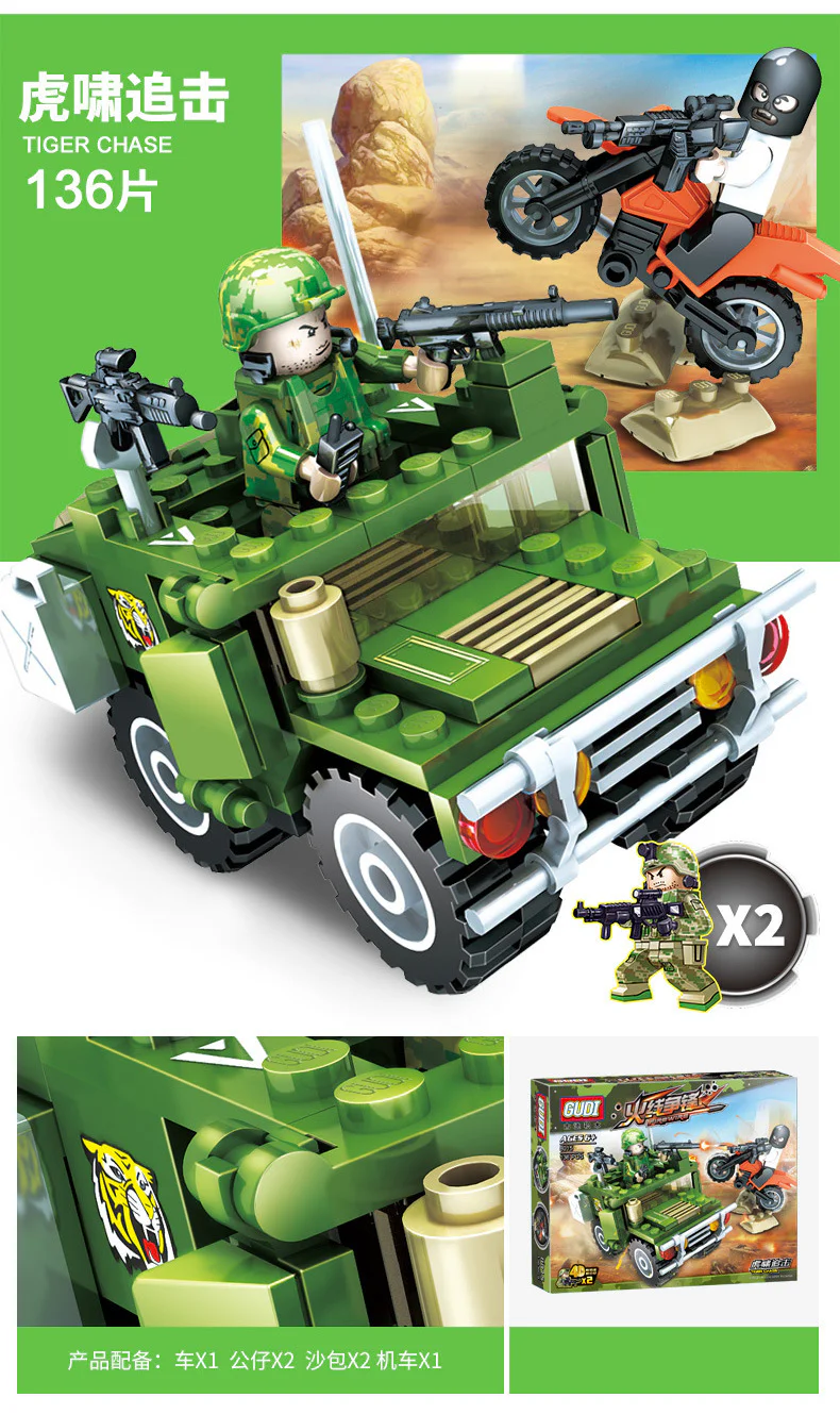 "Line of Fire: War Machine 4 Variants - Tiger Roar Pursuit, Dragon Tornado Storm, Tank Assault, Storm Missile Guidance" 古迪 GUDI 8015 image 1