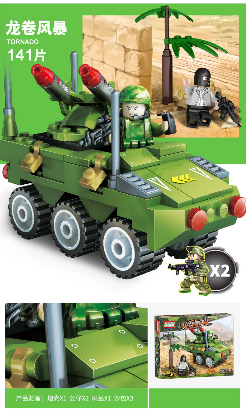 "Line of Fire: War Machine 4 Variants - Tiger Roar Pursuit, Dragon Tornado Storm, Tank Assault, Storm Missile Guidance" 古迪 GUDI 8015 image 8