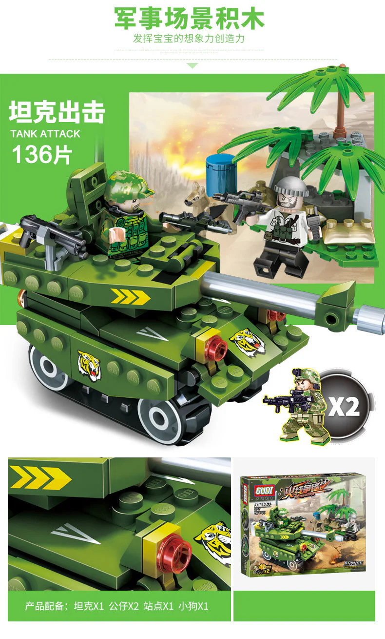 "Line of Fire: War Machine 4 Variants - Tiger Roar Pursuit, Dragon Tornado Storm, Tank Assault, Storm Missile Guidance" 古迪 GUDI 8015 image 9