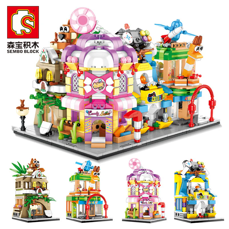 Mini Street Scene: 4 Options - Pinecone Store, Candy House, Toy Store, Game Machine 森宝 SEMBO 601052 image 2