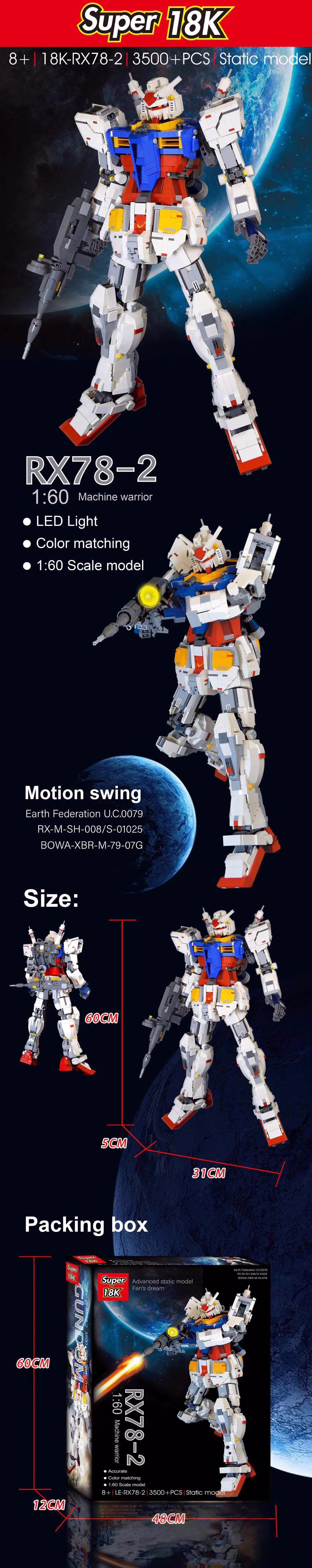 First Generation Mobile Suit Gundam RX-78-2 Model Kit 1:60 Super 18K K80 image 1