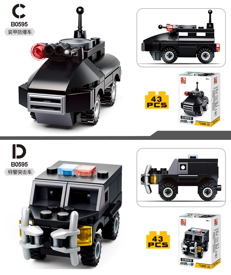 CREATIVE N CHANGE: SPECIAL EXPLOSIVE POLICE 4 PATROL HELICOPTERS, SPECIAL POLICE PATROL VEHICLES, ARMOURED EXPLOSIVE VEHICLES, SPECIAL POLICE ASSAULT VEHICLES 小鲁班 Sluban M38-B0595B image 4