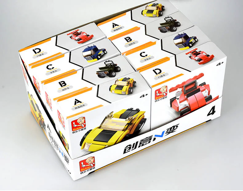CREATIVE N: 4 YELLOW CONVERTIBLES, GREEN LAND CRUISERS, BLUE TRUCK HEAD, RED F3 RACING 小鲁班 Sluban M38-B0597B image 12
