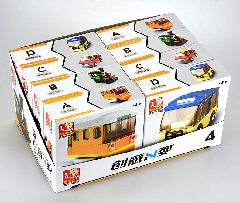 CREATIVE N CHANGE: 4 ORANGE OLD SUBWAY TRAIN, GREEN RETROBUS, RED HONG KONG TAXI, OLD BUS 小鲁班 Sluban M38-B0598D image 14