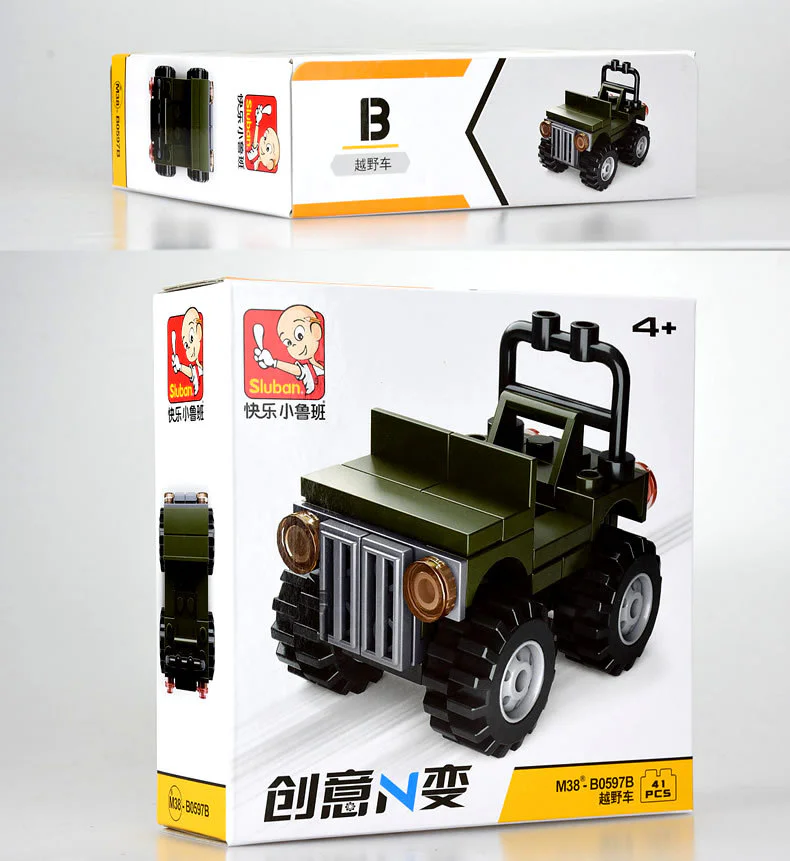 CREATIVE N: 4 YELLOW CONVERTIBLES, GREEN LAND CRUISERS, BLUE TRUCK HEAD, RED F3 RACING 小鲁班 Sluban M38-B0597B image 20