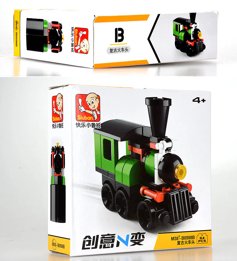 CREATIVE N CHANGE: 4 ORANGE OLD SUBWAY TRAIN, GREEN RETROBUS, RED HONG KONG TAXI, OLD BUS 小鲁班 Sluban M38-B0598D image 22
