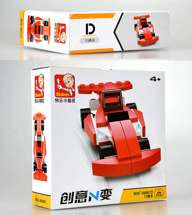 CREATIVE N: 4 YELLOW CONVERTIBLES, GREEN LAND CRUISERS, BLUE TRUCK HEAD, RED F3 RACING 小鲁班 Sluban M38-B0597B image 28
