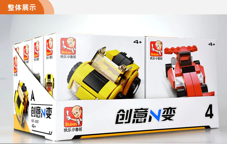 CREATIVE N: 4 YELLOW CONVERTIBLES, GREEN LAND CRUISERS, BLUE TRUCK HEAD, RED F3 RACING 小鲁班 Sluban M38-B0597B image 35