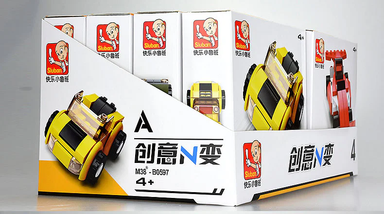 CREATIVE N: 4 YELLOW CONVERTIBLES, GREEN LAND CRUISERS, BLUE TRUCK HEAD, RED F3 RACING 小鲁班 Sluban M38-B0597B image 39
