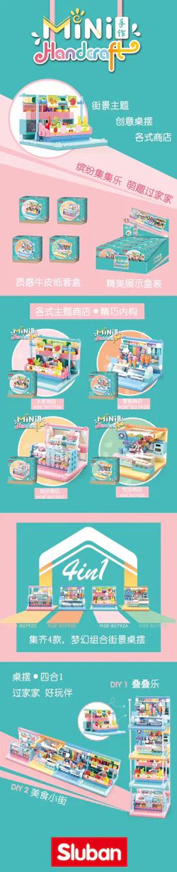 Mini Handmade: Culinary Alley 4 Flavors - Fruit Store, Ice Cream Store, Dessert Store, Beverage Store