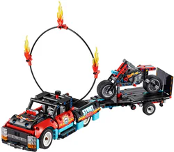 A stunt truck and motorcycle