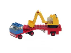 Heavy-duty truck with excavator attachment.