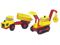 Excavator and dump truck.