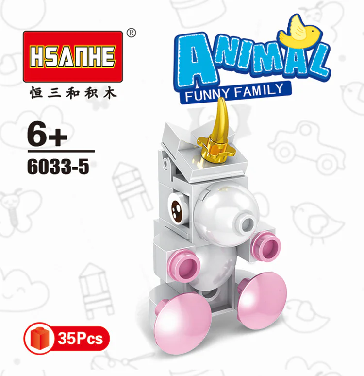 Creativity 10, sheep, bears, dragons, foxes, unicorns, seals, cows, parrots, penguins, cocks 恒三和 HSANHE/咔扣 CACO 6033 image 8