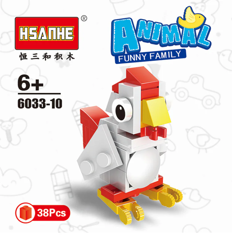 Creativity 10, sheep, bears, dragons, foxes, unicorns, seals, cows, parrots, penguins, cocks 恒三和 HSANHE/咔扣 CACO 6033 image 13