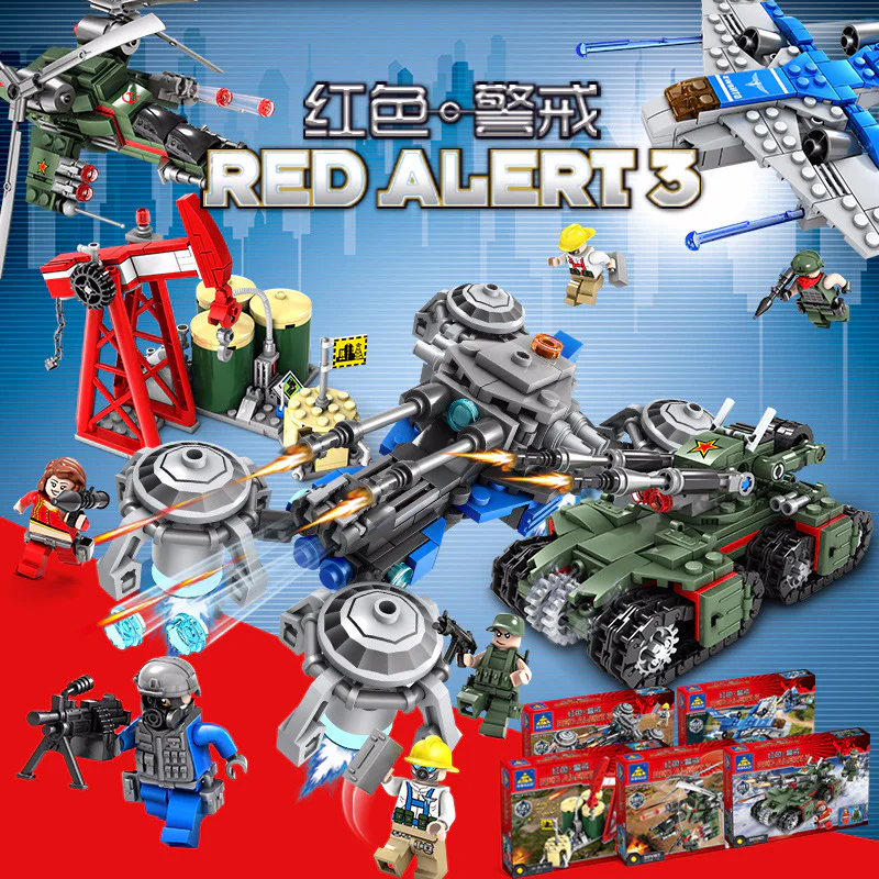 Red Alert: Peacekeeper, Vanguard Armored Boat Aircraft Carrier, Apocalypse Tank, Twin-Rotor Helicopter, Oil Field. 开智 KAZI/高博乐 GBL KY 81019-1