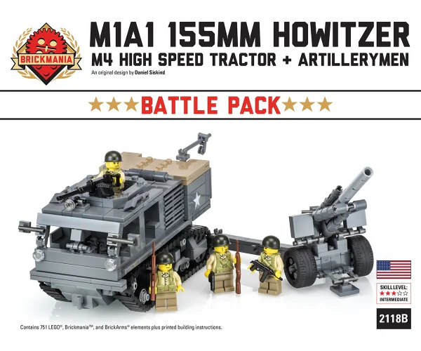 M1A1 155mm howitzer + M4 high-speed tractor combat pack Brickmania 2118B