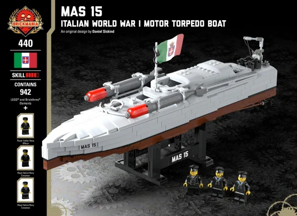 Italian MAS 15 Torpedo Boat during World War I. Brickmania 440