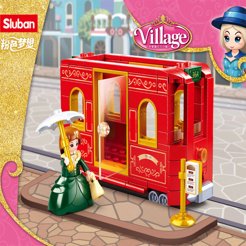 The pink dream of Princess Saint Via's small town: the tourist tram 小鲁班 Sluban M38-B0871