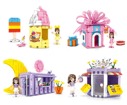 Miniature Playsets: 4 sets including Ice Cream Parlor, Florist, Gift Shop, and Candy Store.