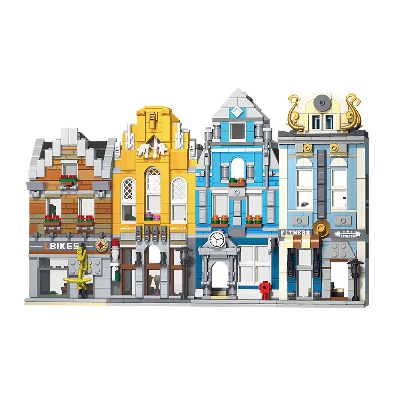 MINI Street Scene: European Style - 4 shops: Bicycle Shop, Ice Cream Parlor, Pharmacy, Fitness Studio. 雷尔娱乐 10009-3