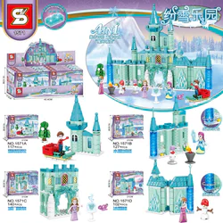 snowland: magic castle 4in1 sleigh adventure, crystal castle, gate fountain, ice building