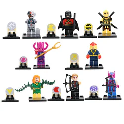 Superheroes: Hawk Eye, Phoenix Girl, Deadpool, Steel Bones, Galaxy King, New Star, Red Robin.