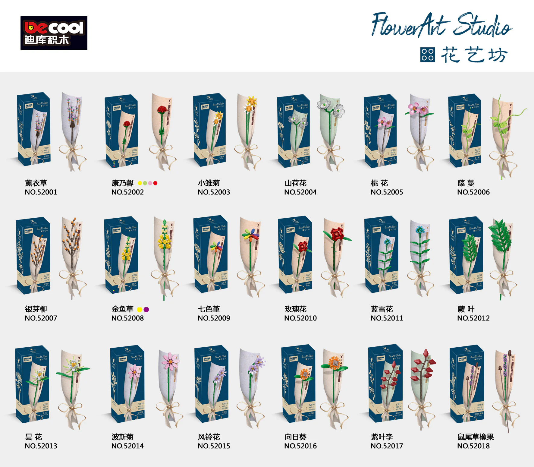 Bouquet: Floral Shop, 18 designs. 迪库 DECOOL/酷小砖 BrickCool 52016