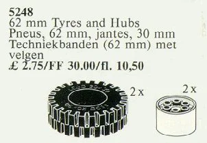 Two Tires and Hubs, 62 millimeters 乐高 LEGO 5248
