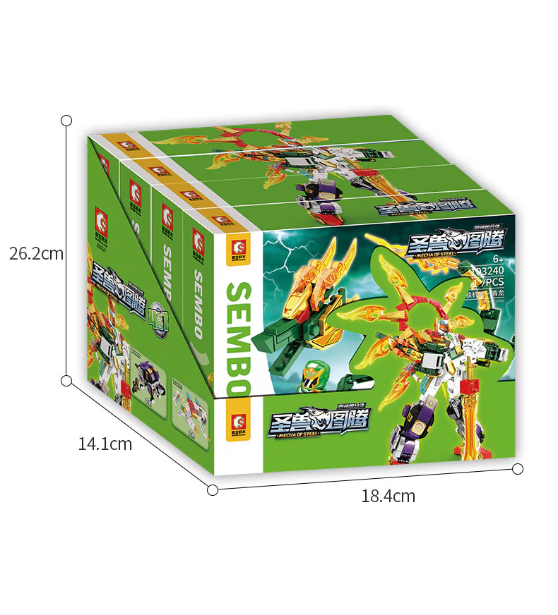 Divine Beast Totem: Four Gods Merge into Steel Armor, four models, including Dark Warrior, White Tiger, Vermilion Bird, and Green Dragon. 森宝 SEMBO 103237 image 3