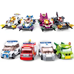 Scramble power unit: flaming cars & city cars – 8 return vehicles – Snow Peak White, Shaohara Flaming Fire, Shadow of Sword Valley, Shouting Brunley, Resilient Sanitation Vehicle, Resilient Ambulance, Resilient Fire Vehicle, Return Police Vehicle
