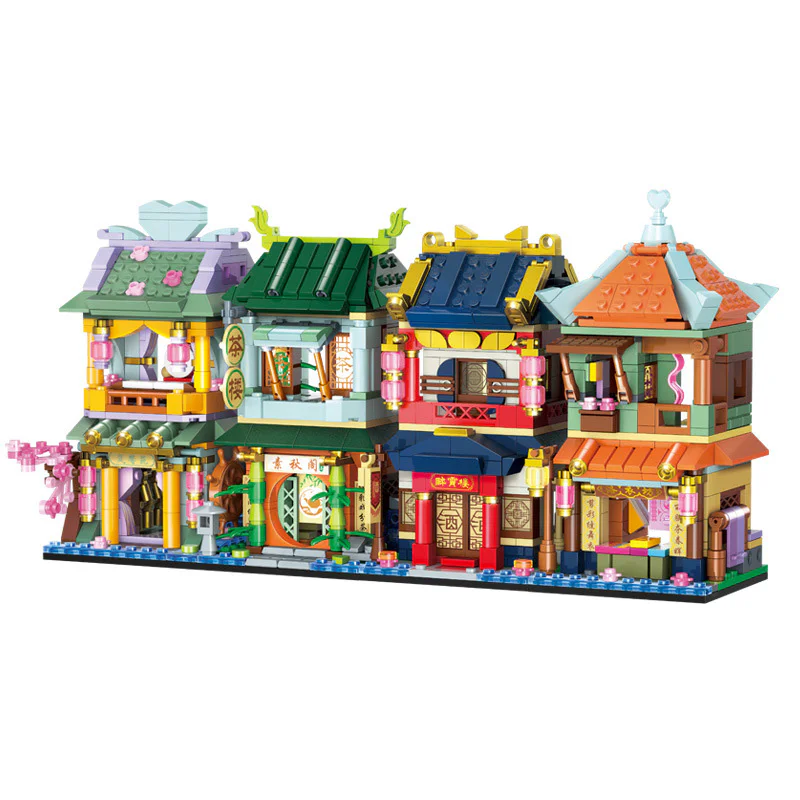 National Trend Street Scenery: Music Instrument Shop Lao Qin Garden, Tea House Suan Qi Lou, Wine Tower Zui Xiu Lou, Silk Fabric Store Luo Yi Fang. 古迪 GUDI 51005