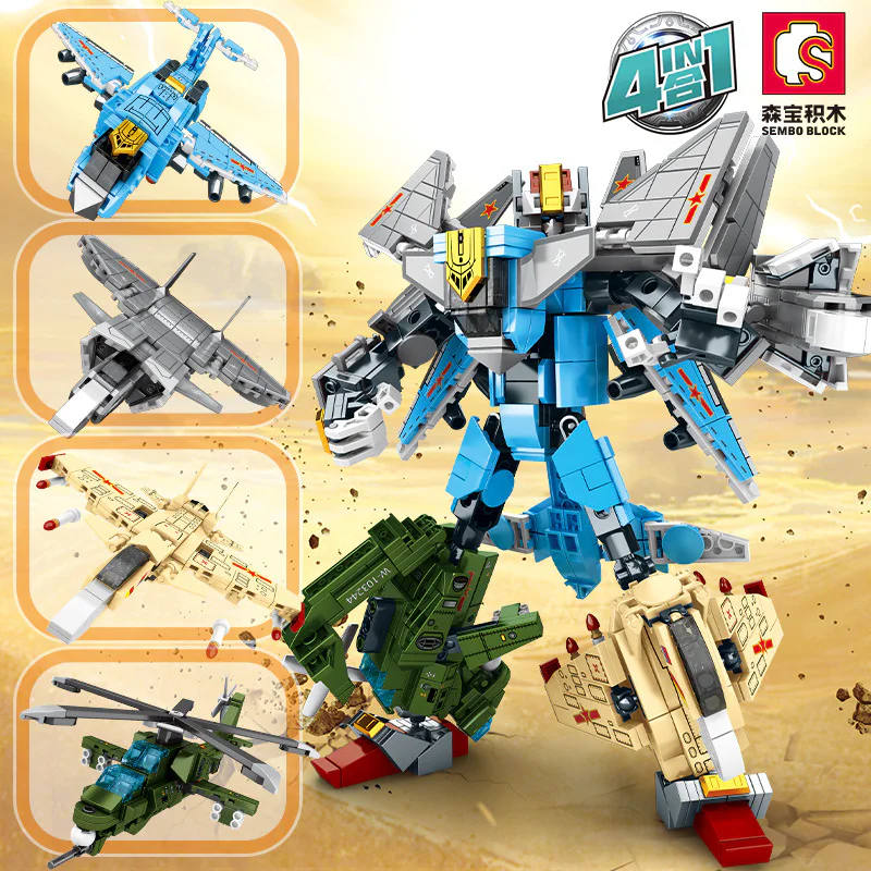 Steel Iron Armada: Combined Package of "Accumulation" No. 4 - Transport Plane, Stealth Fighter Jet, Fighter Jet, and Armed Helicopter. 森宝 SEMBO 103243 image 2