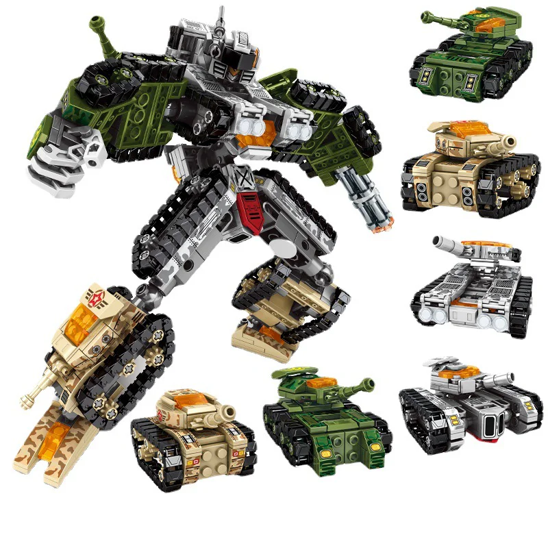 Iron Giant Armored: Evolutionary Strong Assault 6-set combination - Gigantic Lizard Tank, Snake-like Tank, Rock Turtle Tank, Sword-toothed Tiger Tank, Grey Bear Tank, Rhinoceros Tank. 森宝 SEMBO 103166 image 3