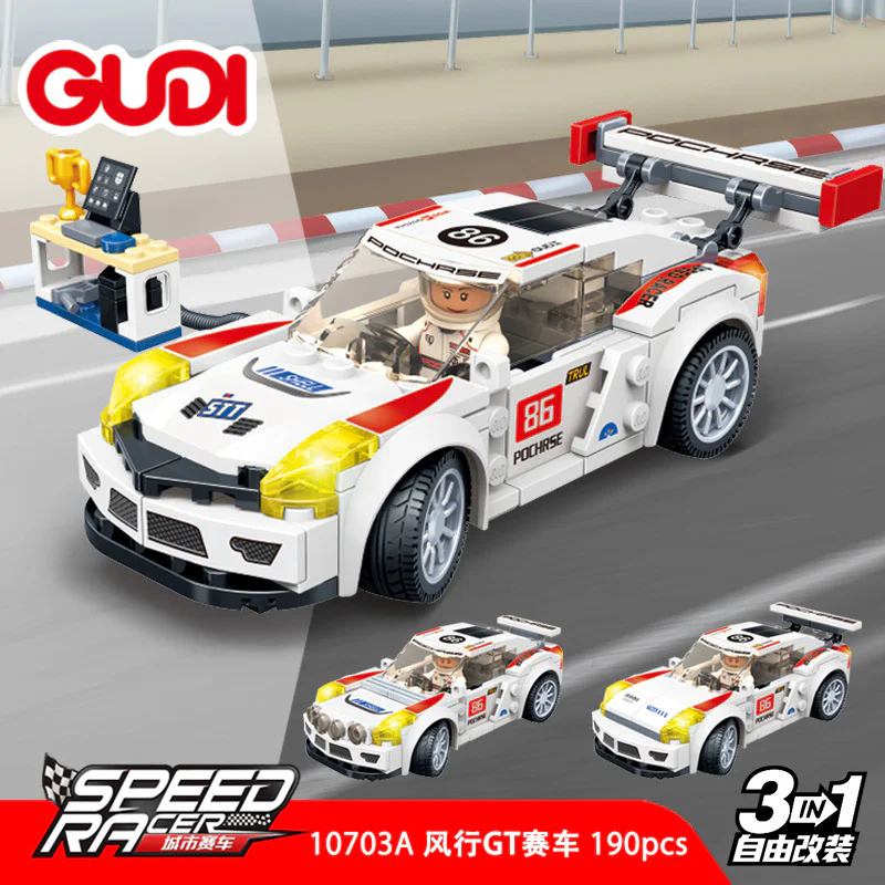 City Racing 4 models: Wind GT racing car, Pursuit GT racing car, Speed GT racing car, Starlight GT racing car. 古迪 GUDI 10703D image 1
