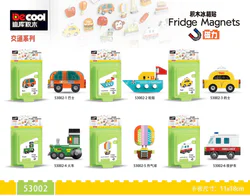 Magnetic Refrigerator Sticker: Transportation 6 Types - Bus, Ferry, Taxi, Train, Hot Air Balloon, Ambulance.