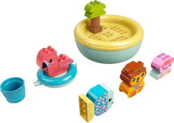 Happy bathing: a floating island of animals